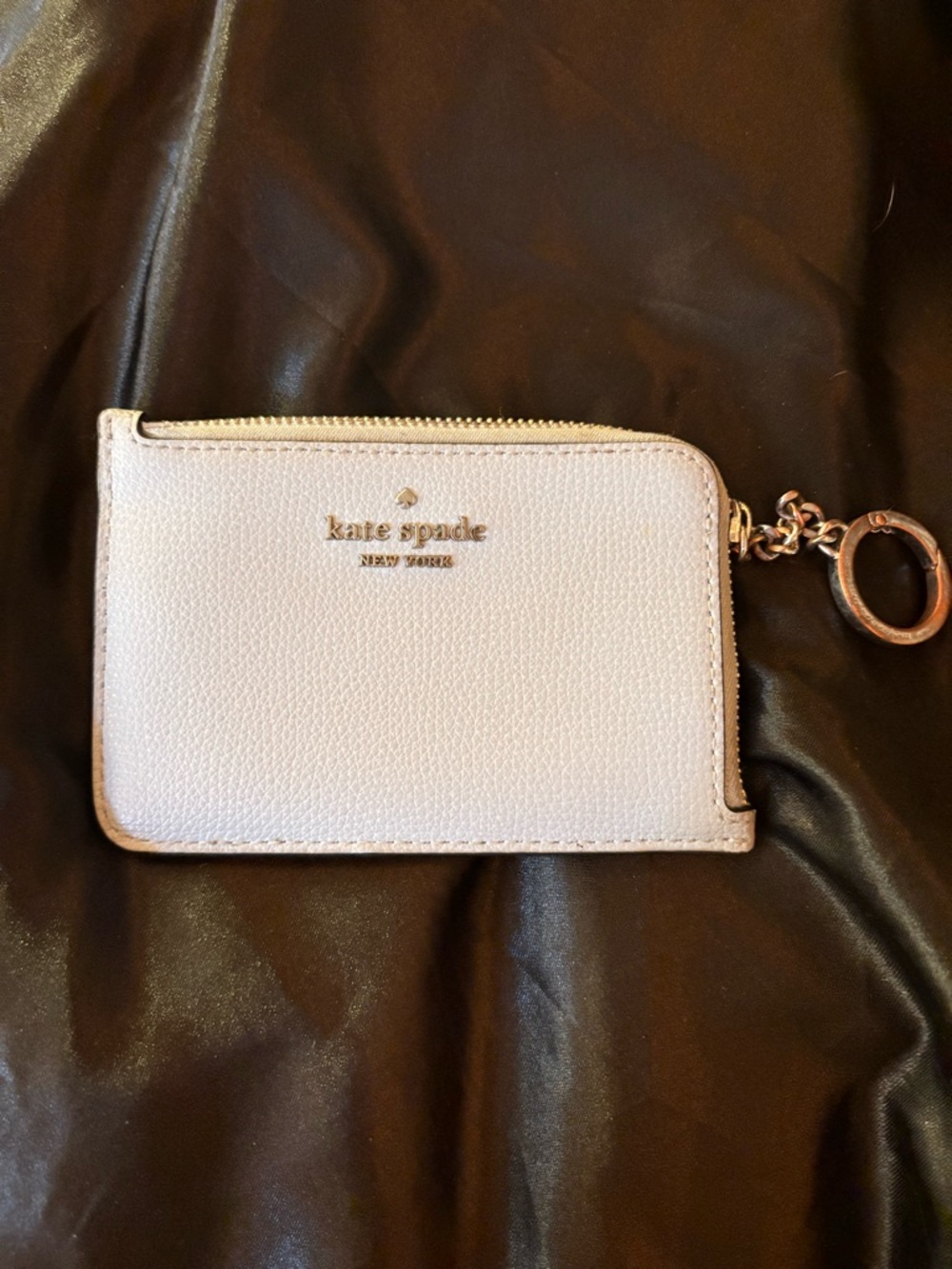 kate spade pale pink leather zip card case with keyring